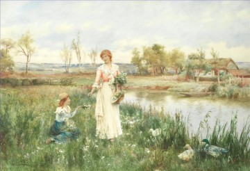 春のアルフレッド・グレンデング JR の母子の牧歌的な風景 Oil Paintings
